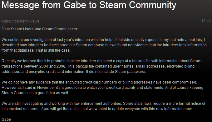 Hack: Steam Database Compromised