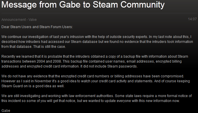 Informations - Steam Community Announcements